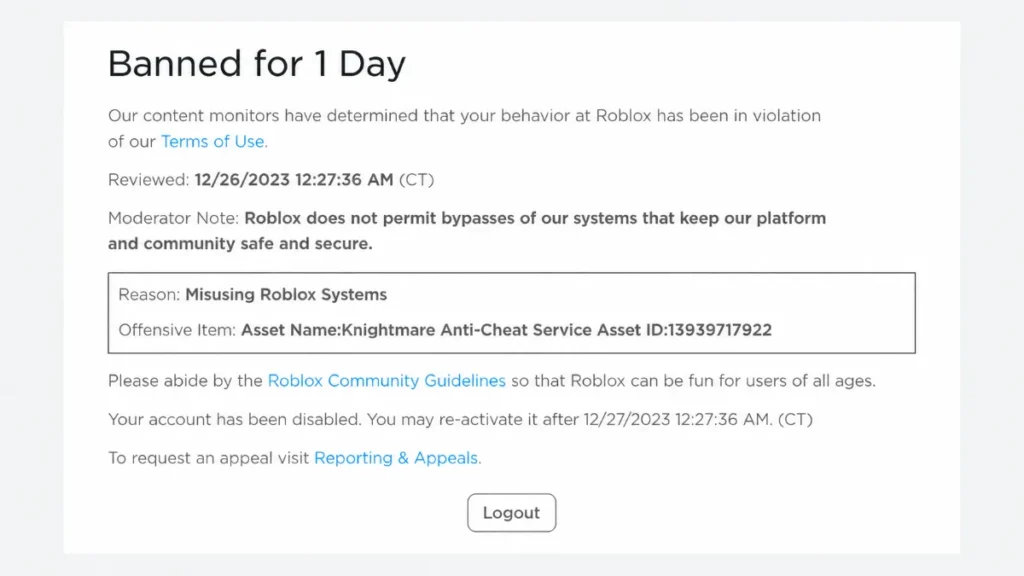 Account Moderation Bans