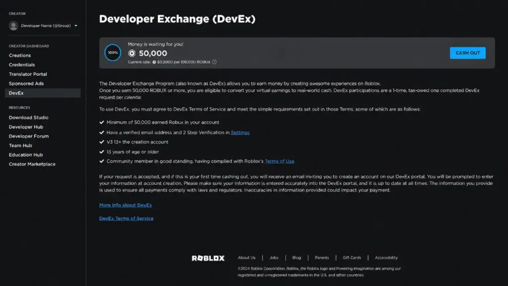 DevX Robux Withdrawl