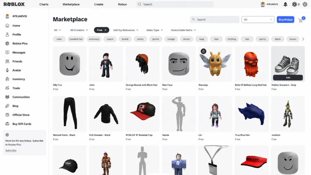 Free Items in the Avatar Shop