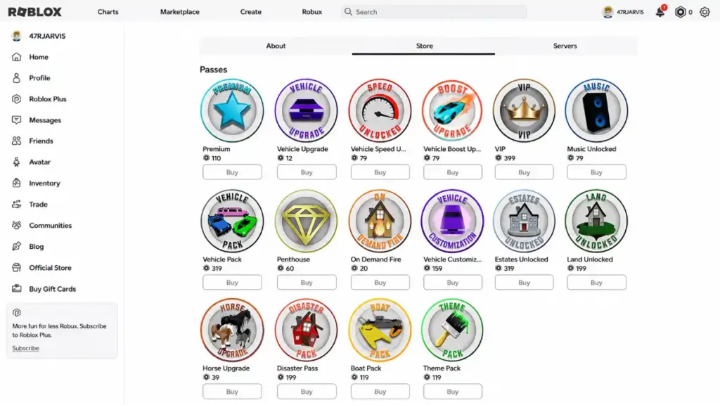 Roblox Passes Store