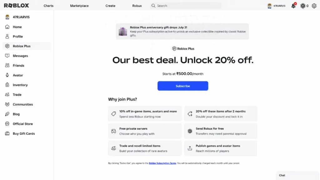 Roblox Plus Subscription