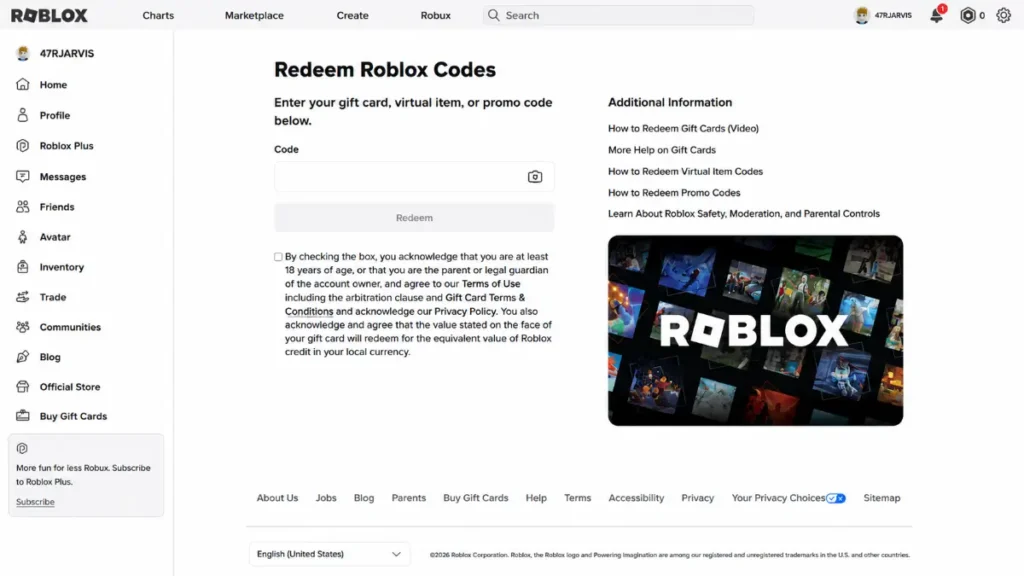 Roblox gift card redeem