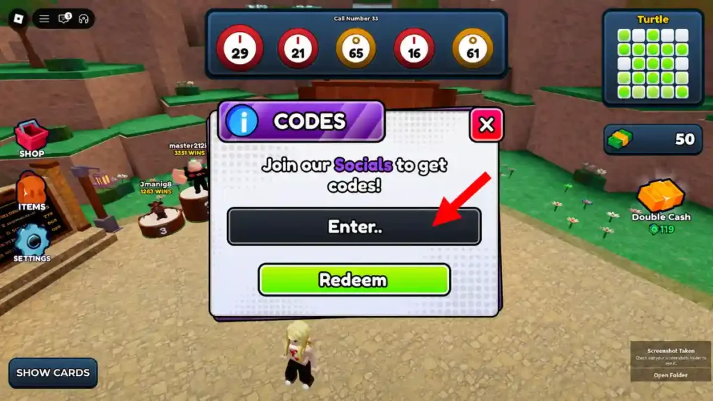 50 Player BINGO Codes