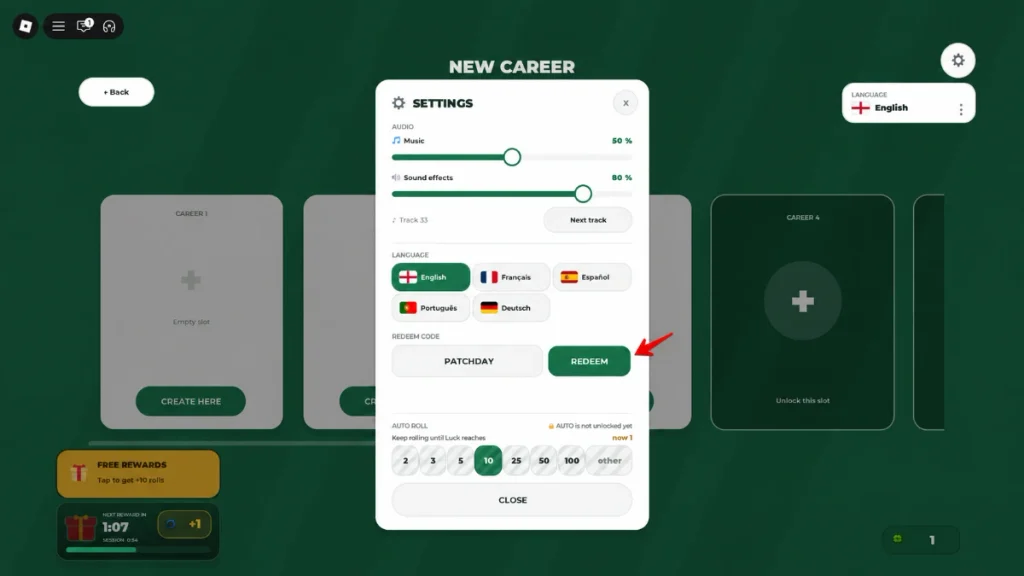 Start Your Soccer Career Codes